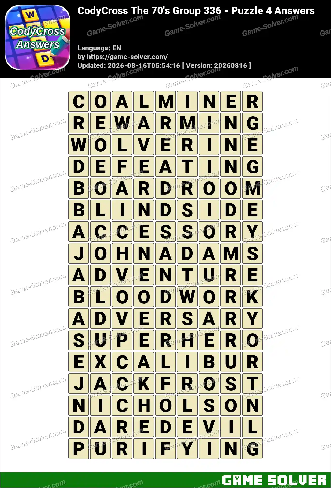 CodyCross The 70’s Group 336 – Puzzle 4 Answers